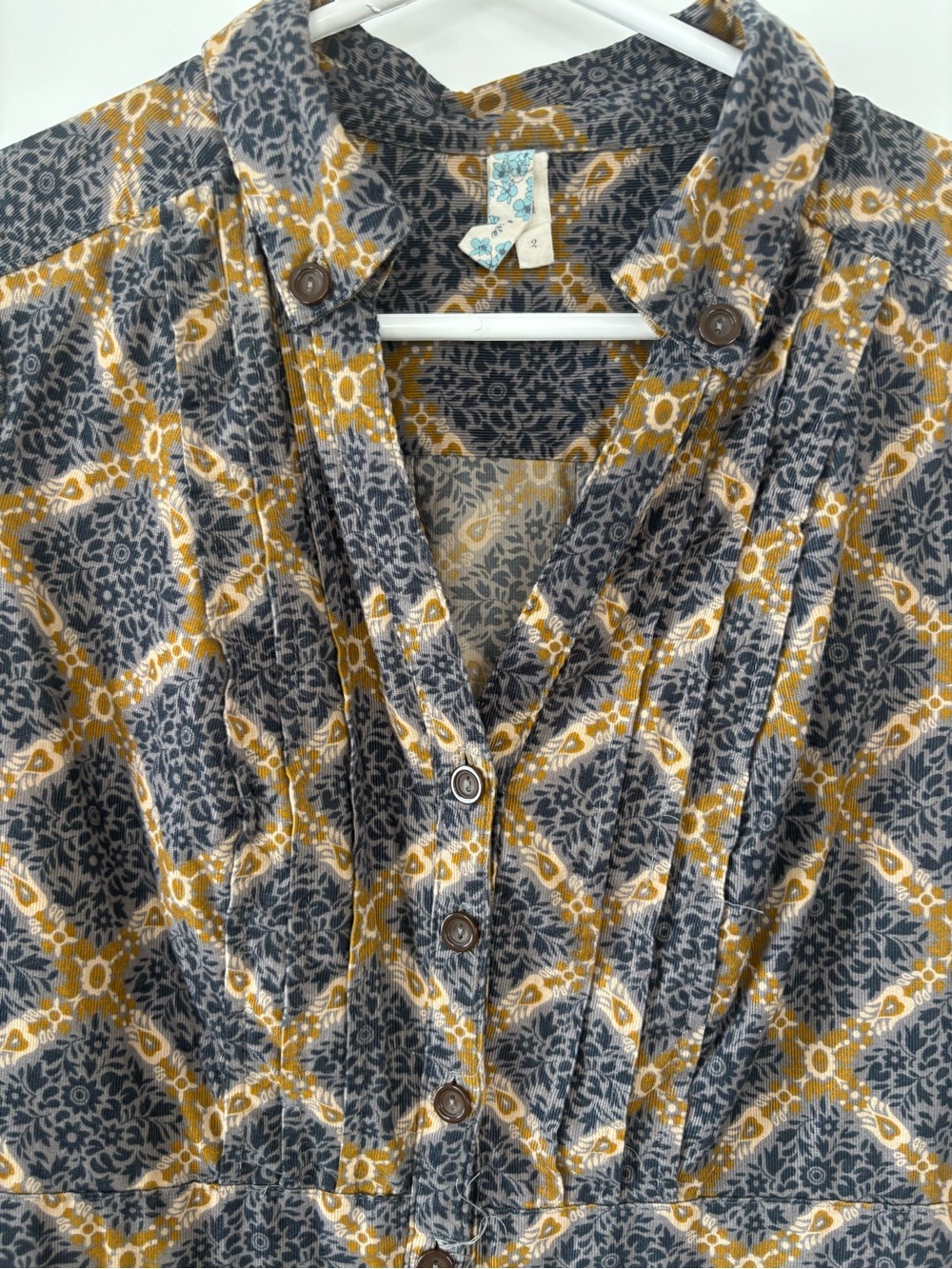 Maeve Blue and Gold Long-Sleeve Button-Front Corduroy Midi Dress - Picture 2 of 5